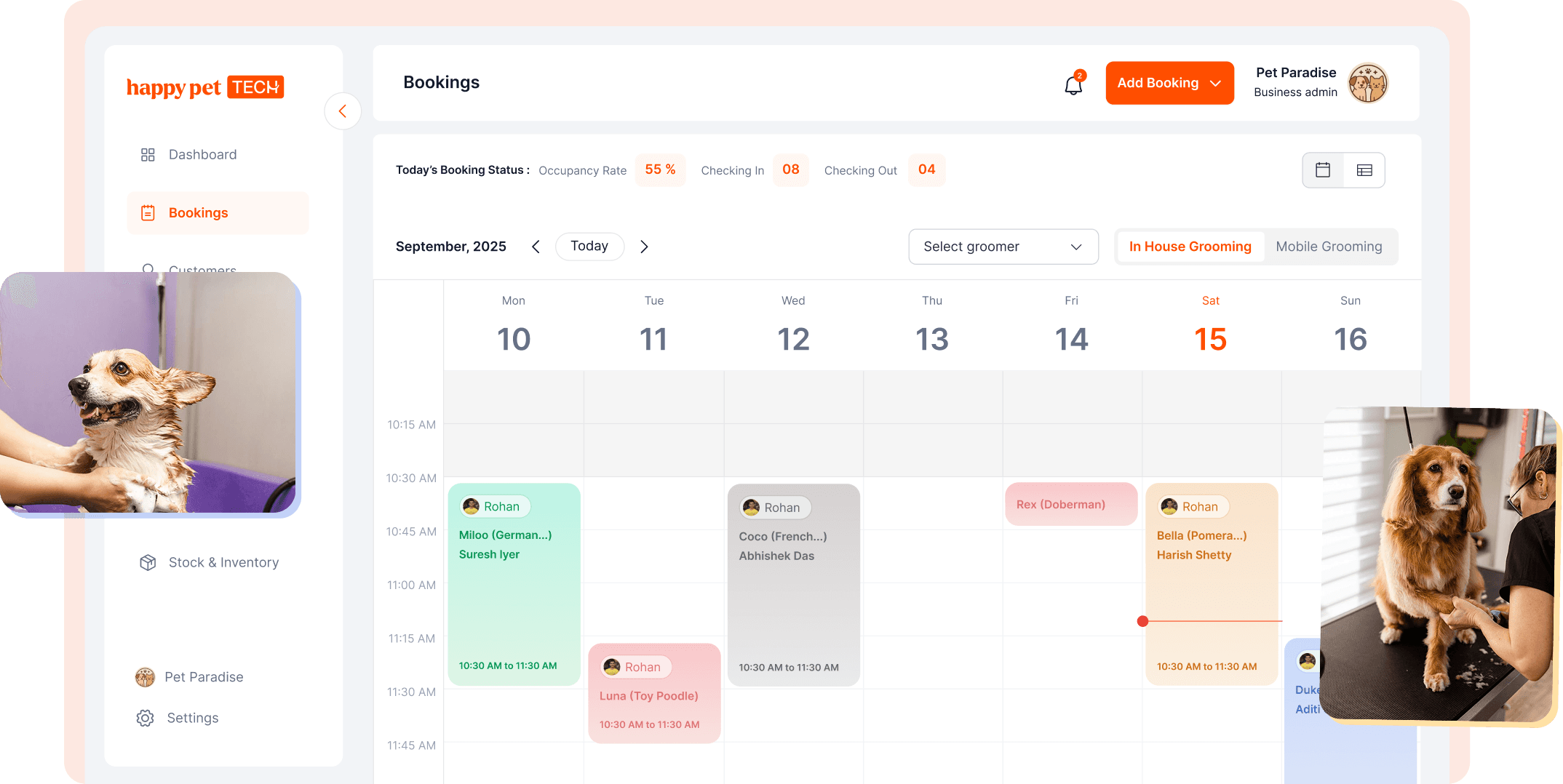 Happy Pet Tech bookings dashboard
