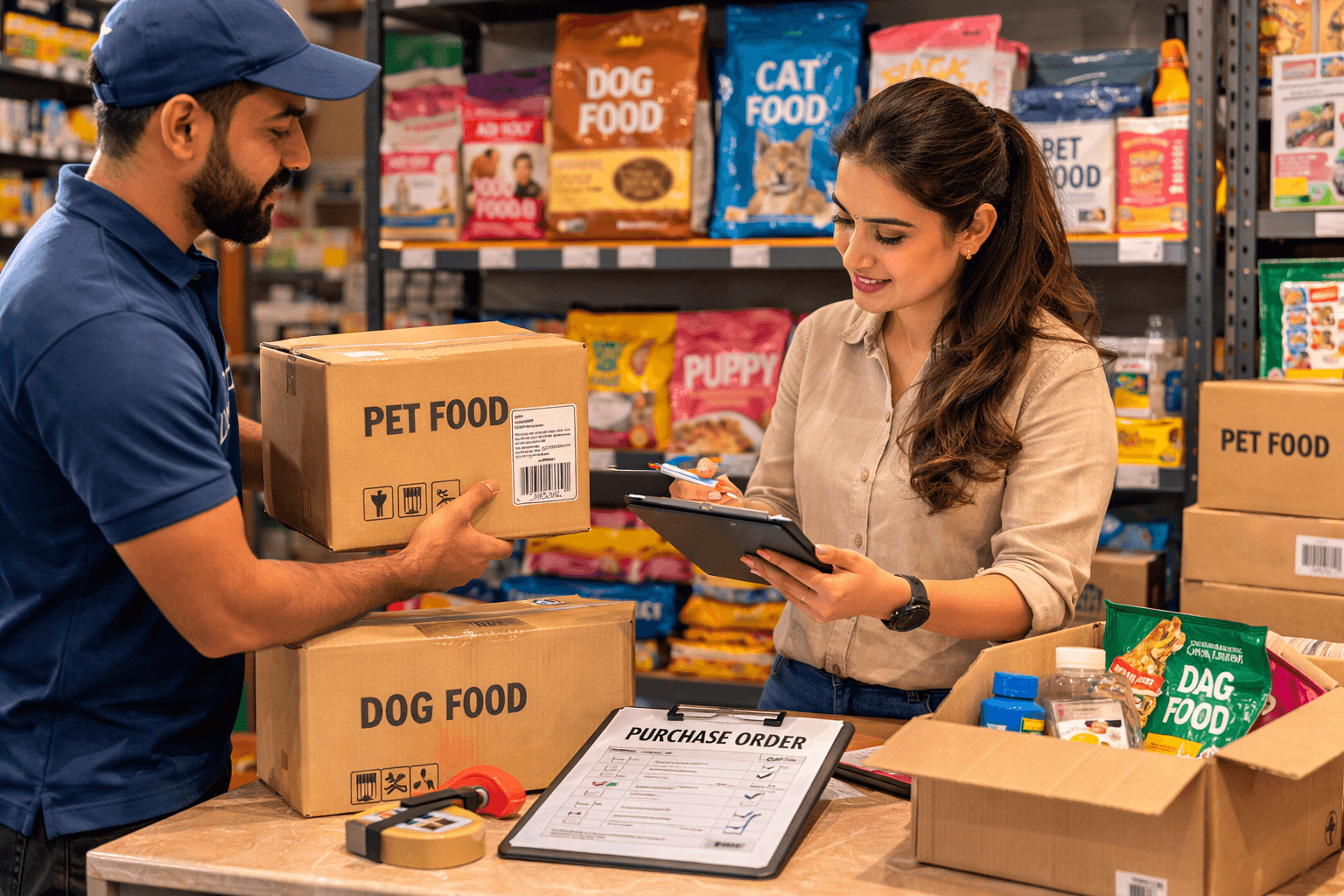 pet business owner receiving purchase